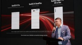 Wei Ren, General Manager of European Sales at Sunwoda Energy, speaks at the “One Core, All Scenes” Product Launch during Intersolar & ees Europe 2026.