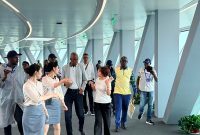 Photo shows African youth media representatives visiting the Daze Lake International Talent Community in Wangcheng District of Changsha City, central China's Hunan Province.