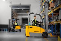 The new Jungheinrich EFG M Series electric counterbalance forklift in operation.